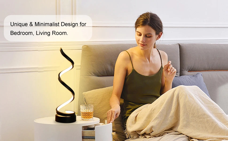 Lampe de Table Spirale LED Moderne Dimmable | Petite Lampe de Chevet | Salon, Chambre & Bureau