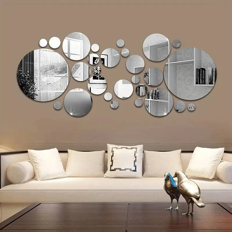 Lot 26 Stickers Miroir Rond Acrylique 3D | DIY Chambre Salle de Bain & Télévision | Décor Mural