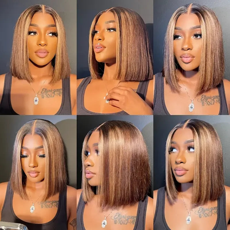 Perruque Bob Cheveux Humains | 13x4 Lace Front | 220% Densité | Coloris 4/27 Or | Wear & Go | Femmes Noires
