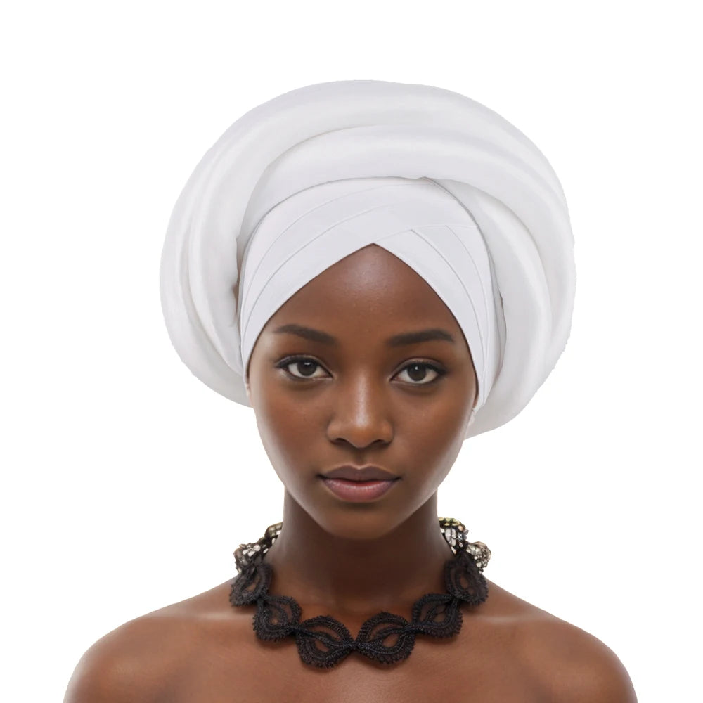 Turban Tressé Africain | Soie Lagos Autogele | Foulard Tête | Femme Africaine & Musulmane | Mariage & Fête | Headwrap