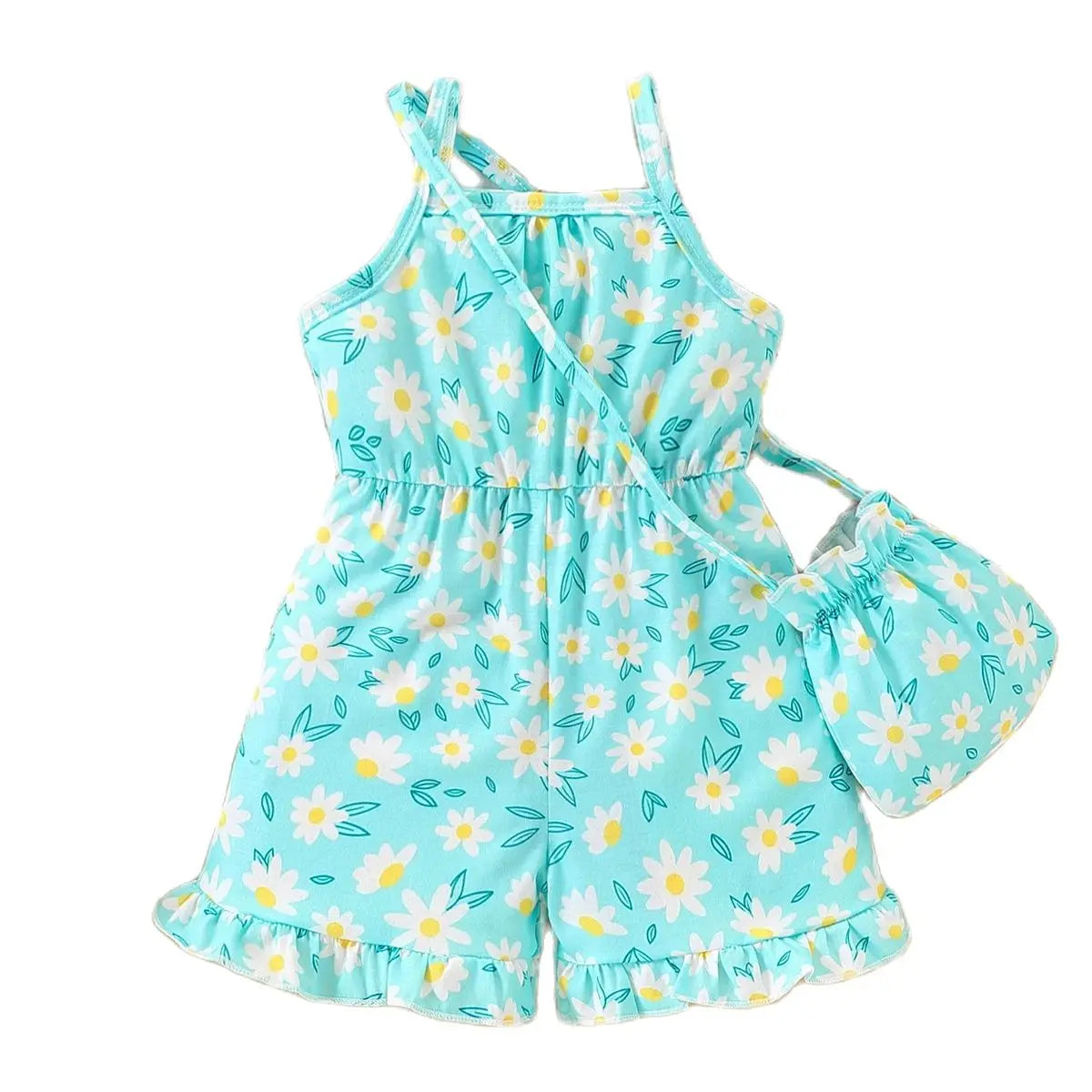 Baby girl baby fashionable casual flower full body printed suspender jumpsuit (including bag but not shoes) summer