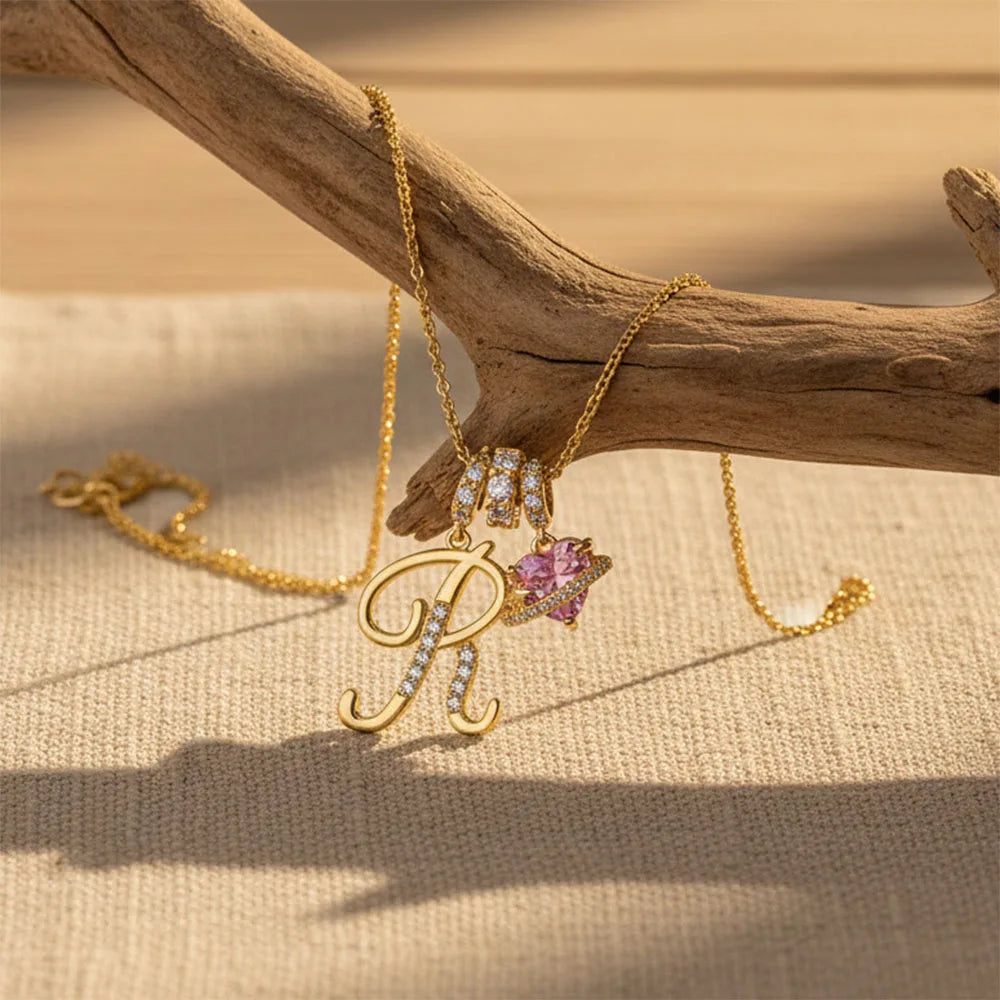 Women's Initial Heart Necklace with Customizable Name Art Design Letter Jewelry Gold Chain Set Adjustable Size Hypoallergenic