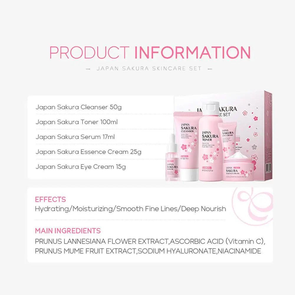 Sakura skin care sets with cleanser, serum, eye cream, facial cream, beauty products for women, travel skin care kit