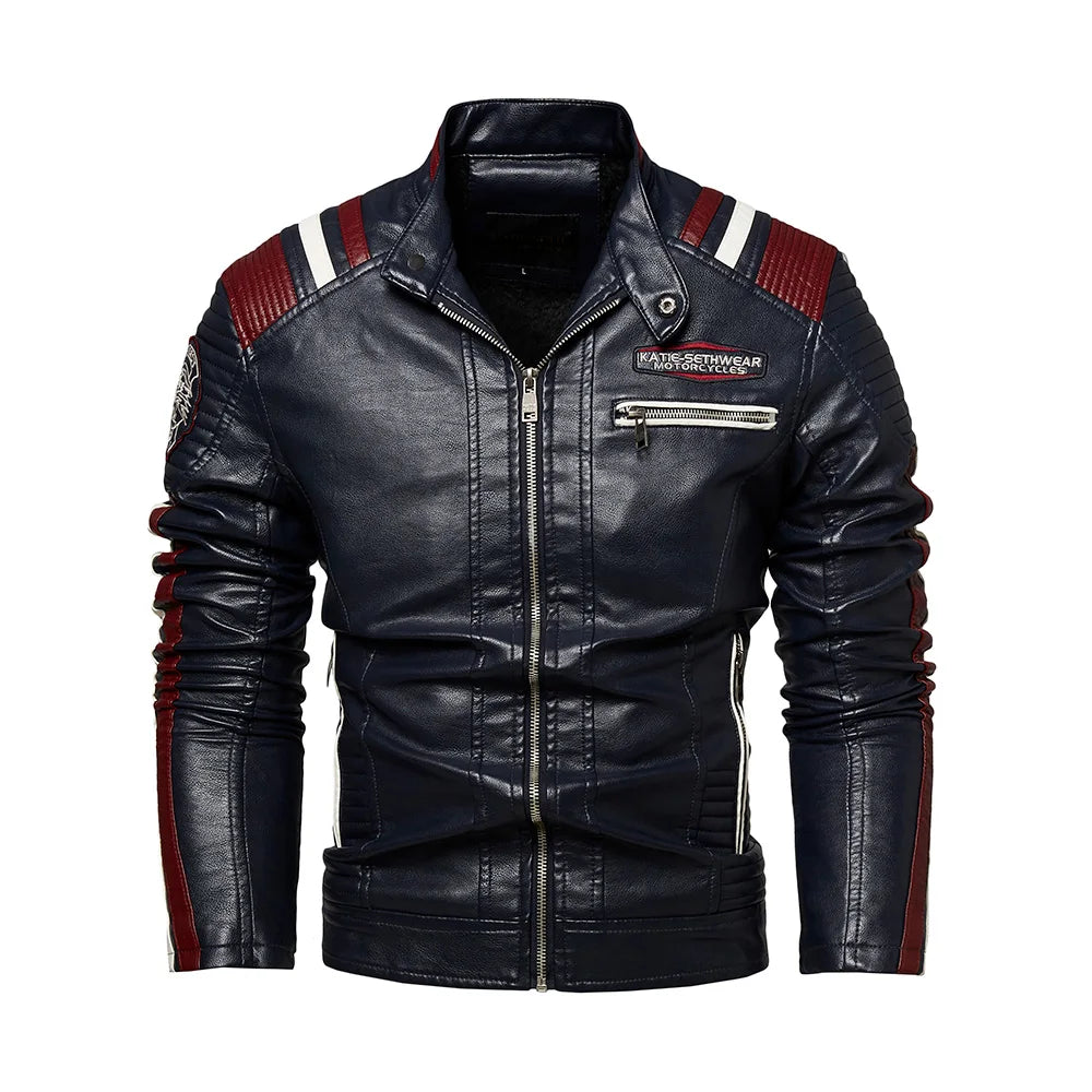 Men's Faux Leather Motorcycle Jacket Waterproof Windproof PU Moto Vintage Bomber Winter Jacket for Men