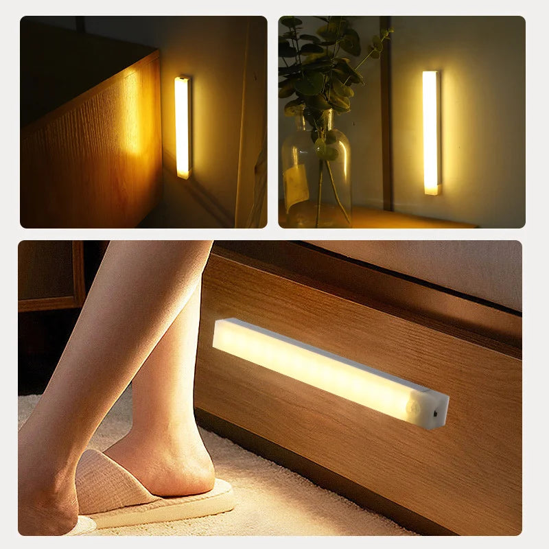 Rechargeable Motion Sensor LED Bar Light, Induction Night Light, Portable Cordless Magnetic Cabinet Lamp for Kitchen Bedside