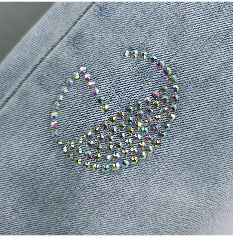 High-Waisted Jeans For Summer 2026 New Loose Elastic Waist Hot-Pressed Diamond Pants Women's Casual Denim Trousers