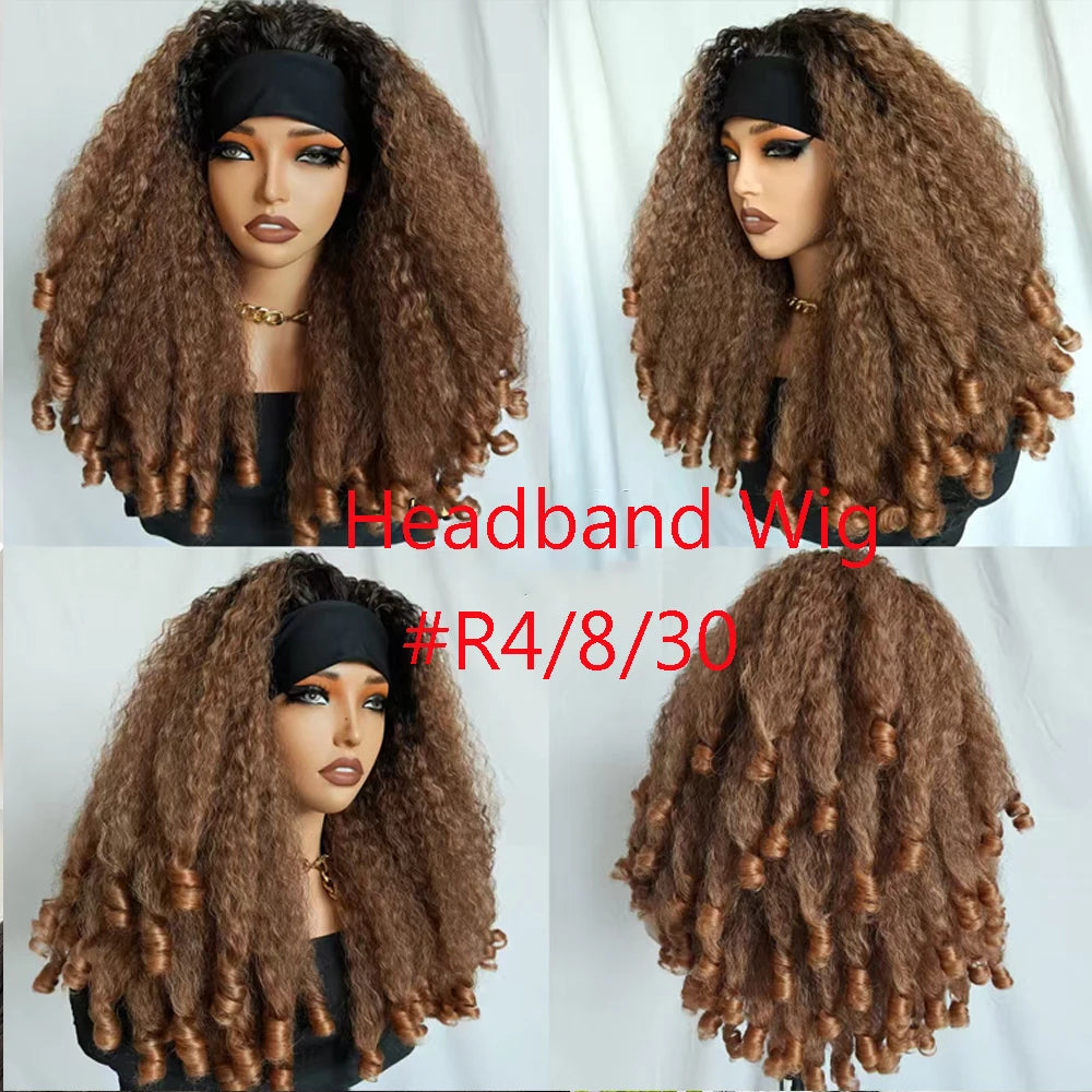 X-TRESS Afro Curly V Part Wig with Bouncy Curls Synthetic Kinky Straight Glueless Hair for Women No Leave out Clip in Half Wig
