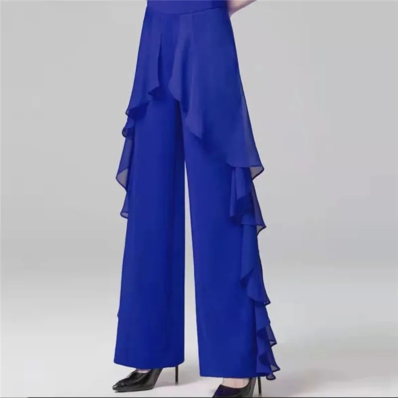 Dance Wide-Leg Pants Women's High-Waist Pants Lotus Leaf Side Loose Training Pants 2022 New Dance Female Pants