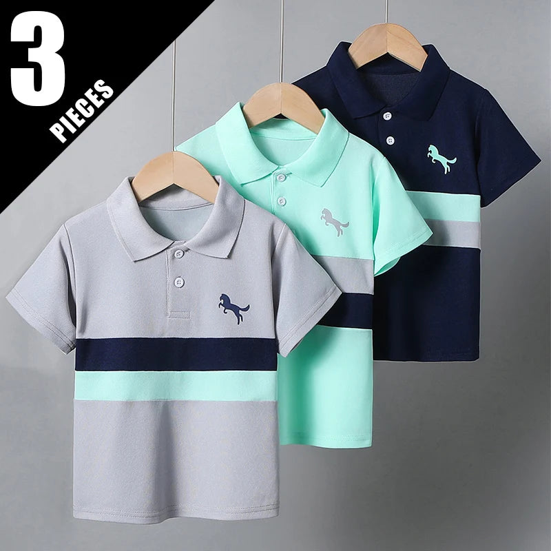 Polo POLO Garçon Été Multicolore | Set 3 Pièces | Manches Courtes Casual | Enfant Tendance