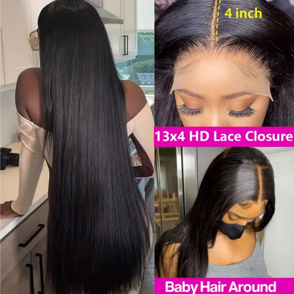 Perruque Bone Straight 200% Densité | 5x5 & 13x6 HD Lace | Glueless Wear & Go | Brésilienne Noir Naturel