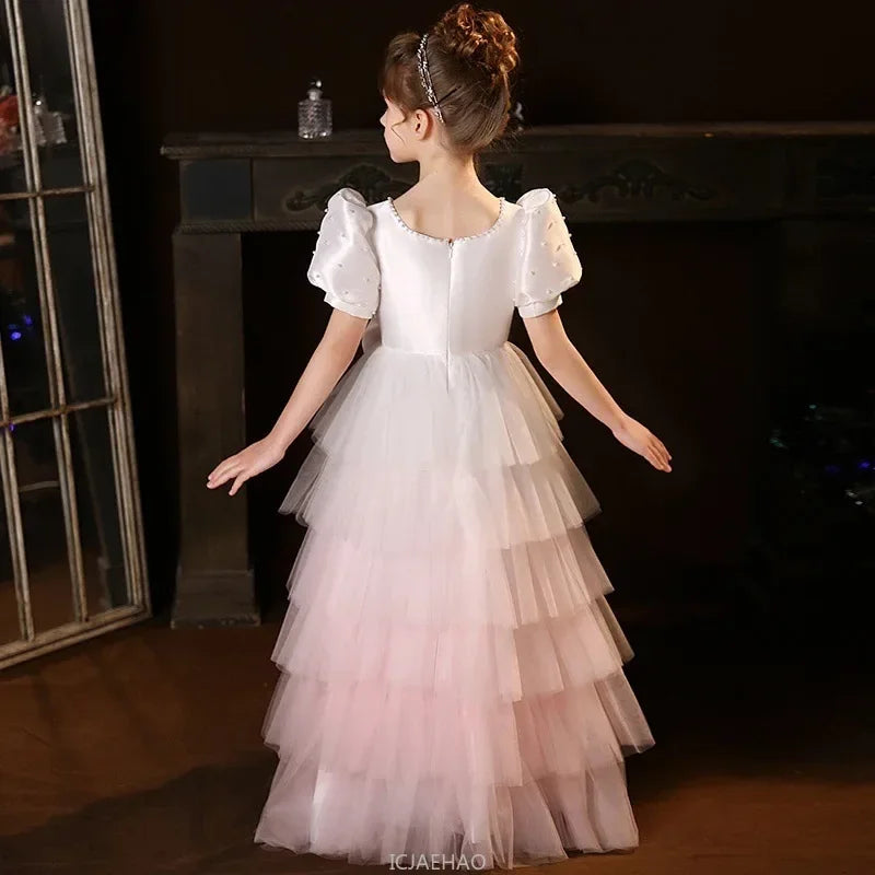 Long Dress Girls Princess Dresses Costumes Host Cake Tutu Gown Costume Wedding Flower Girl Outfits Children Birthday Clothes