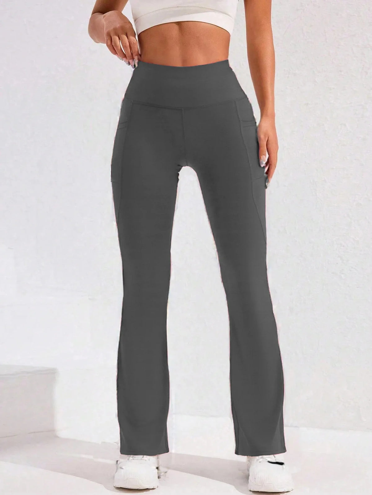 High Waist Flare Leg Yoga Pants Women with Pocket Push Up Butt Running Tights Wide Leg Pants Gym Outdoor Cycling Leggings