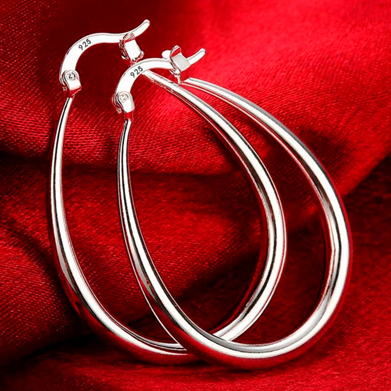 Grandes Créoles Lisses Argent 925 | 41mm Cercle | Femme | Mode Fête Mariage | Accessoire Bijou Noël