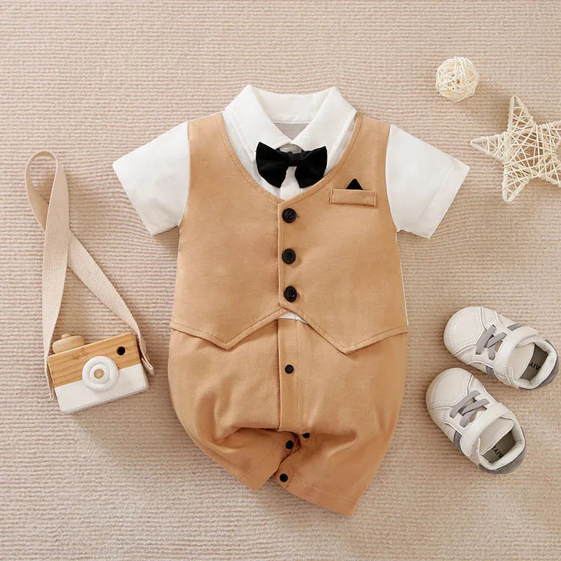 0-18 Baby Bodysuit Gentleman Style Handsome Formal Cotton Comfortable Soft Boys And Girls Summer Short-Sleeved Newborn Clothes