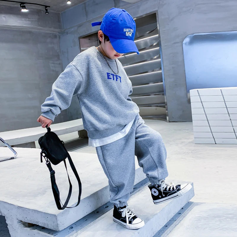 Boys Sweatshirt Suit 2024 New Autumn Spring Casual Sets Teenager Trends Top Pants 2Pcs Outfits Kids Handsome Fashion Clothes