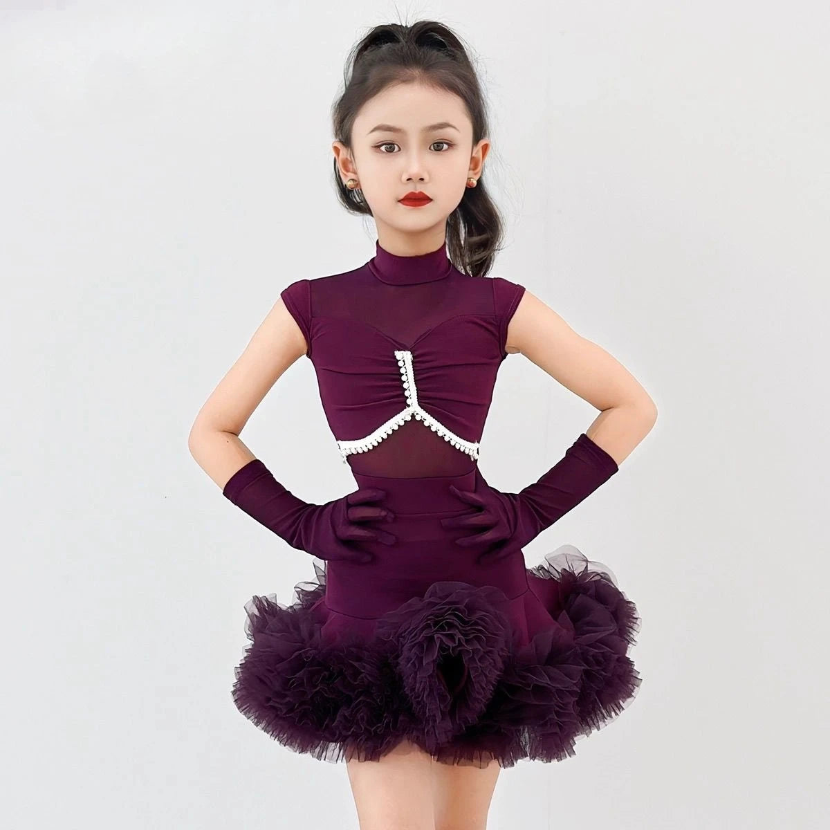 Robe Danse Latine Fille | Tutu Jupe Volantée Sans Manches | Costume Scène Compétition Tango