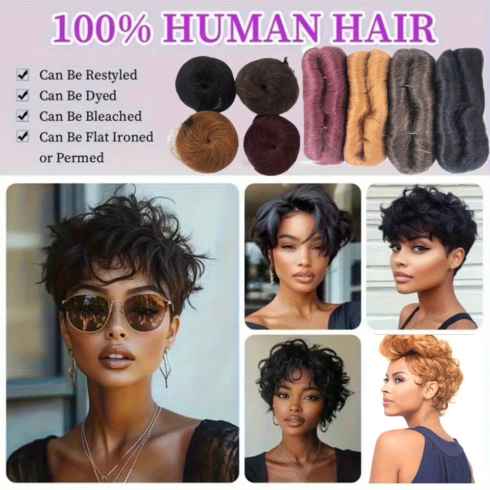 28PCS Brazilian Short Human Hair Extensions #1B#4#30#99J One Pack For A Full Head 100% Human Hair Bundles With Free Closure