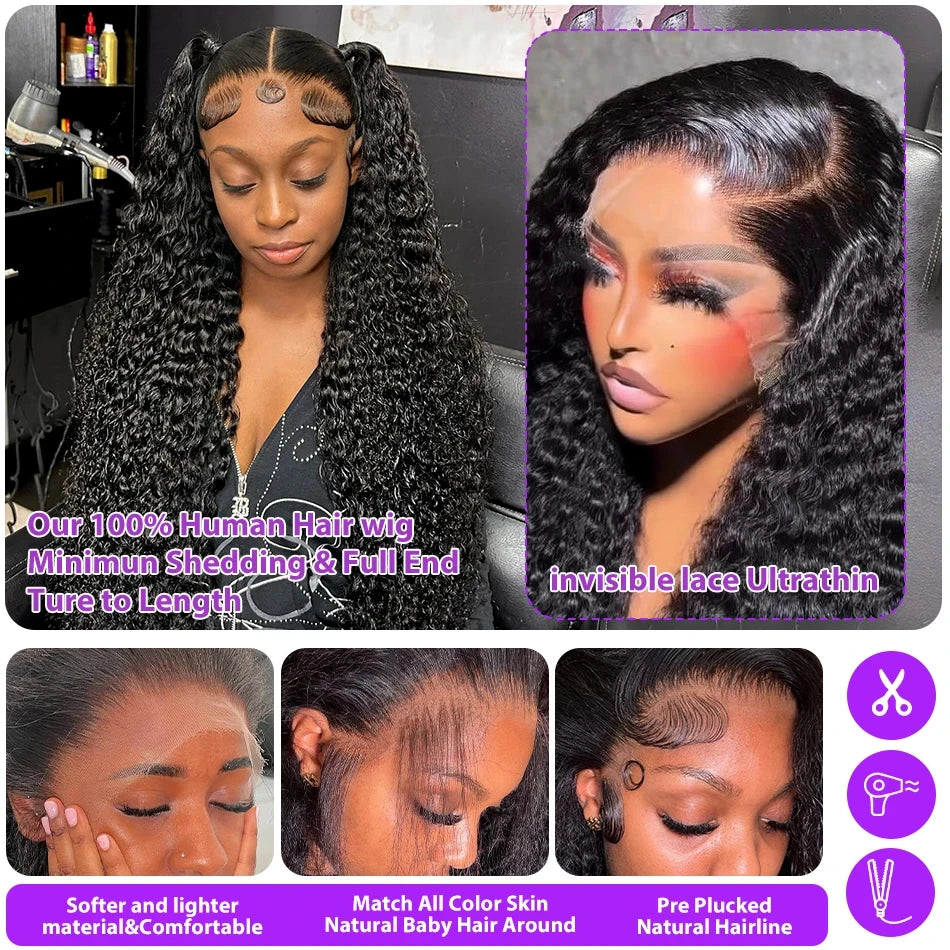 Perruque Deep Wave Brésilienne | 13x6 HD Lace Frontal | 250% Densité | Jusqu'à 40 Pouces | Water Wave Curly