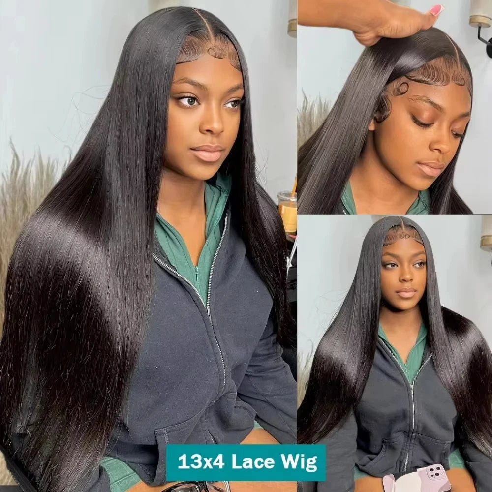 13x4 Brazilian Human Hair Wig Wear and Go 200 Density Straight 13x6 Hd Lace Frontal Wigs Natural Black Pre Plucked Baby Hair