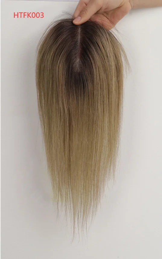 Topper Cheveux Remy 100% | Brun Ombré | 12 Pouces | Lace Base Milieu | Clip | Pour Cheveux Clairsemés | Femme