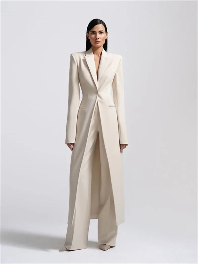 Designer Formal Women Suit Set 2 Piece Blazer+Pants Long Style Wedding Party Prom Dress One Button Customized Women's Suit