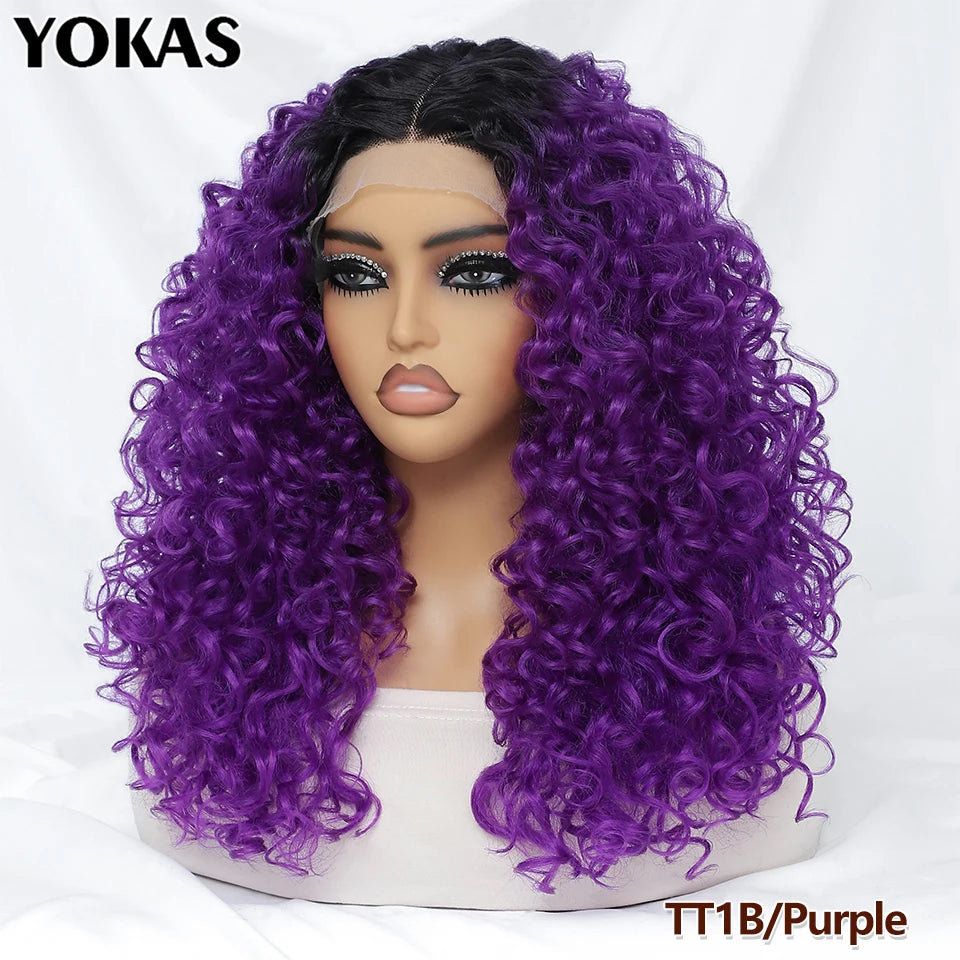 20 Inch Curly Synthetic Lace Front Wig For African Women Black T Part Blonde Curly Lace Frontal Wig For Afro Female