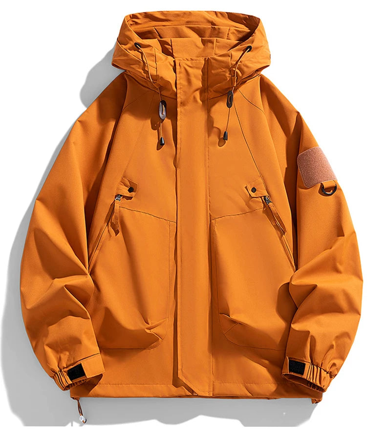 Coupe-vent homme Veste à capuche Manteau zippé Cargo Imperméable Blouson bomber noir Camping Veste de randonnée à capuche Softshell fine et ample