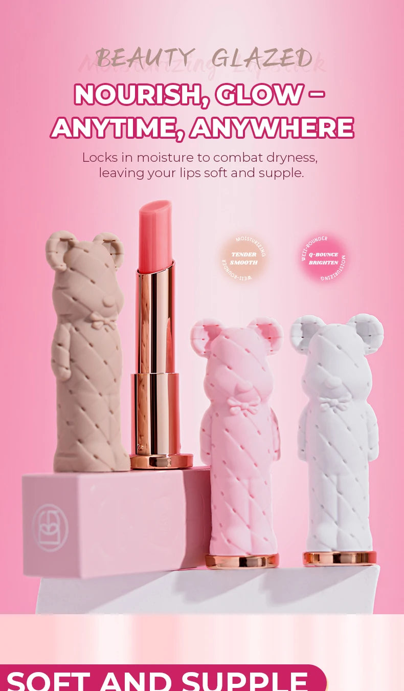 Beauty Glazed Bear Moisturizing Lipstick, Colored Lip Balm, Nourishing Lip Stick, Easy to Color, Watery
