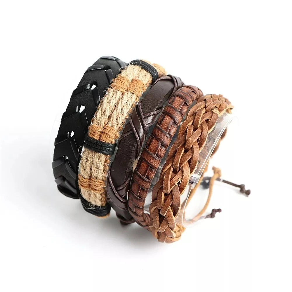Lot 20 Bracelets Cuir Tressé | Perles Bois Chanvre Ethnique | Manchette Unisexe Fait Main