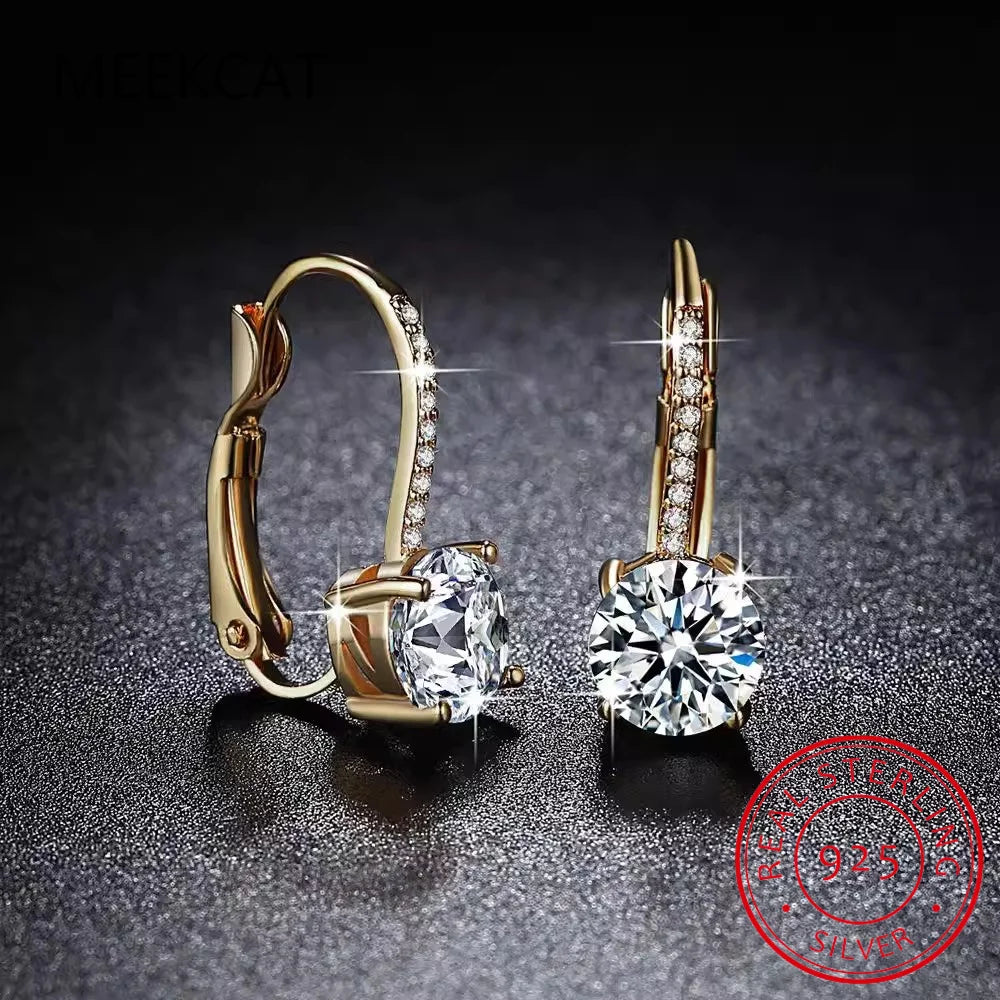 Créoles Moissanite 2 Carats Or 18k | 8mm Diamant Lab | Femme | Argent 925 Original | Huggies Luxe