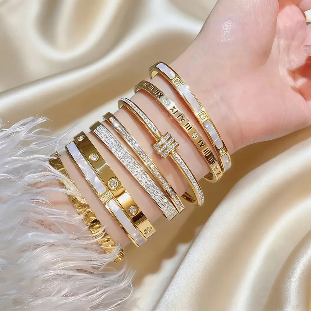 Bracelet Jonc Acier Inoxydable Plaqué Or | Luxe Femme | Cadeau Fête des Mères | Bijou Mode