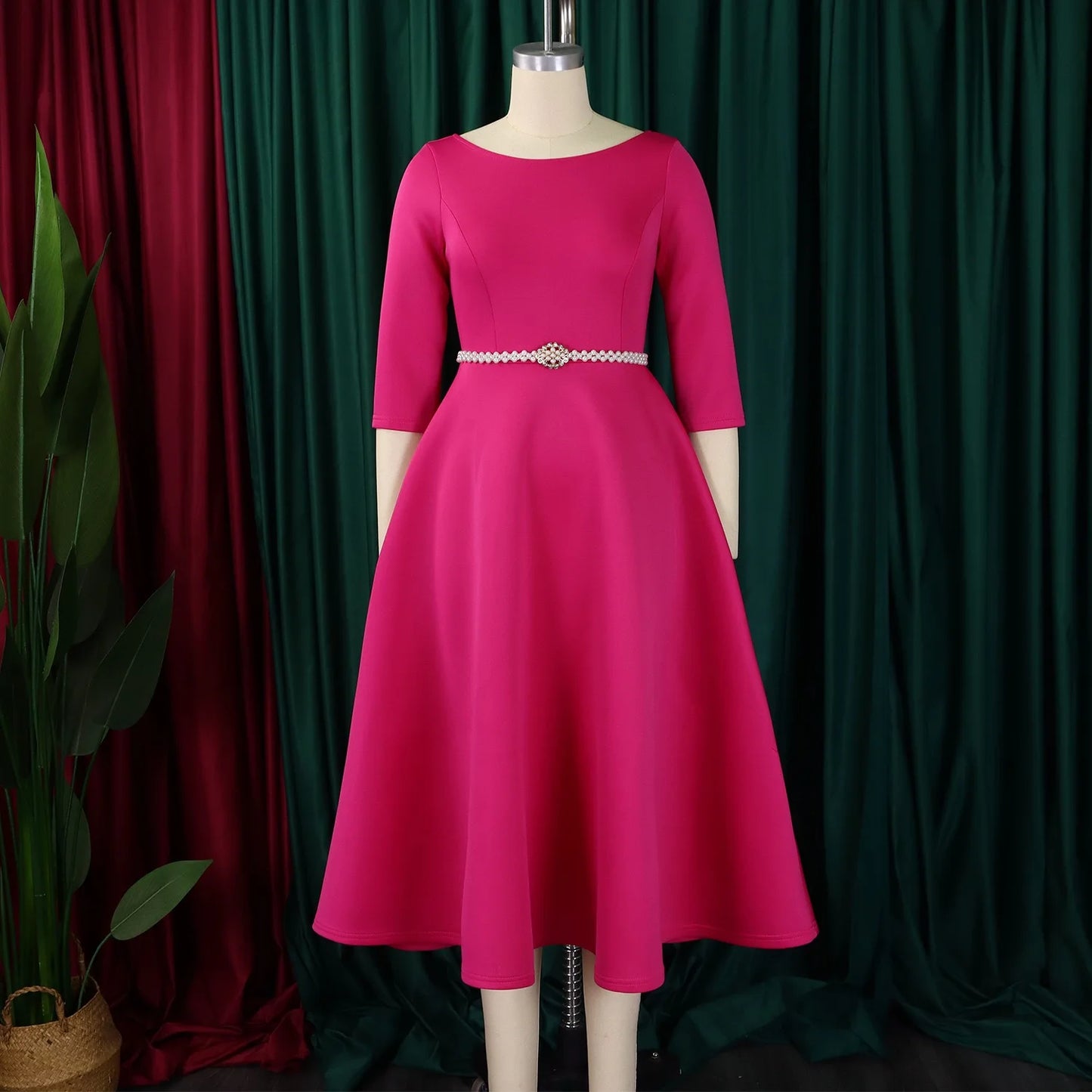 Luxury Dresses for Woman O Neck Full Sleeve Belt Waisted High Waisted Pleated A Line Ankle Length Elegant Female Birthday Gowns