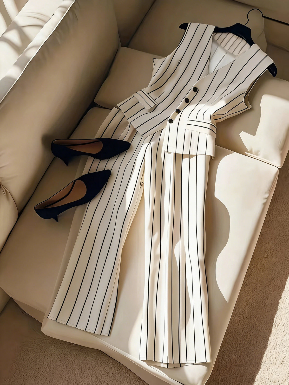 Ensemble Femme Gilet Sans Manches Blazer & Pantalon Large | Minimaliste Élégant | Mode Tendance