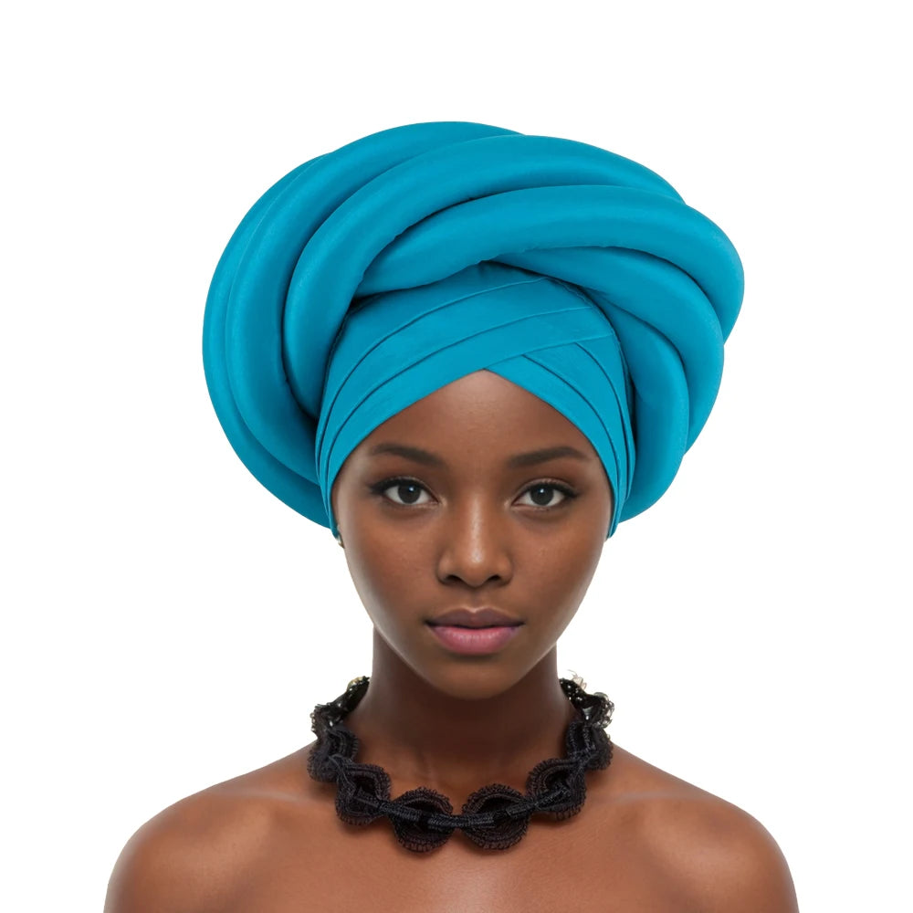 Turban Tressé Africain | Soie Lagos Autogele | Foulard Tête | Femme Africaine & Musulmane | Mariage & Fête | Headwrap