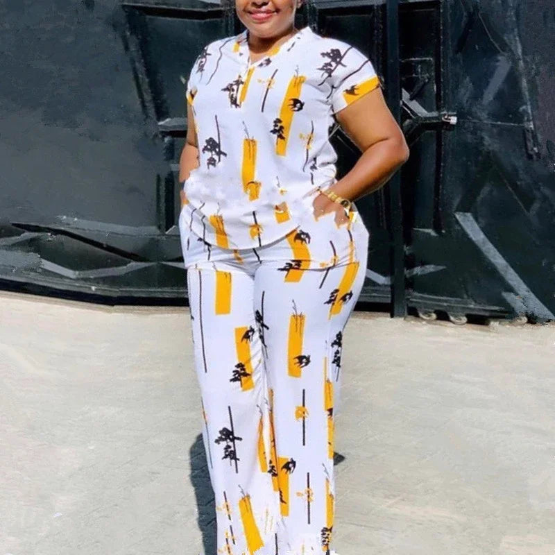 Ensemble Mode Africaine 2 Pièces Femme | Chemisier & Pantalon Droit | Tenue Coordonnée Été
