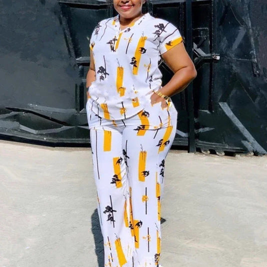 Ensemble Mode Africaine 2 Pièces Femme | Chemisier & Pantalon Droit | Tenue Coordonnée Été