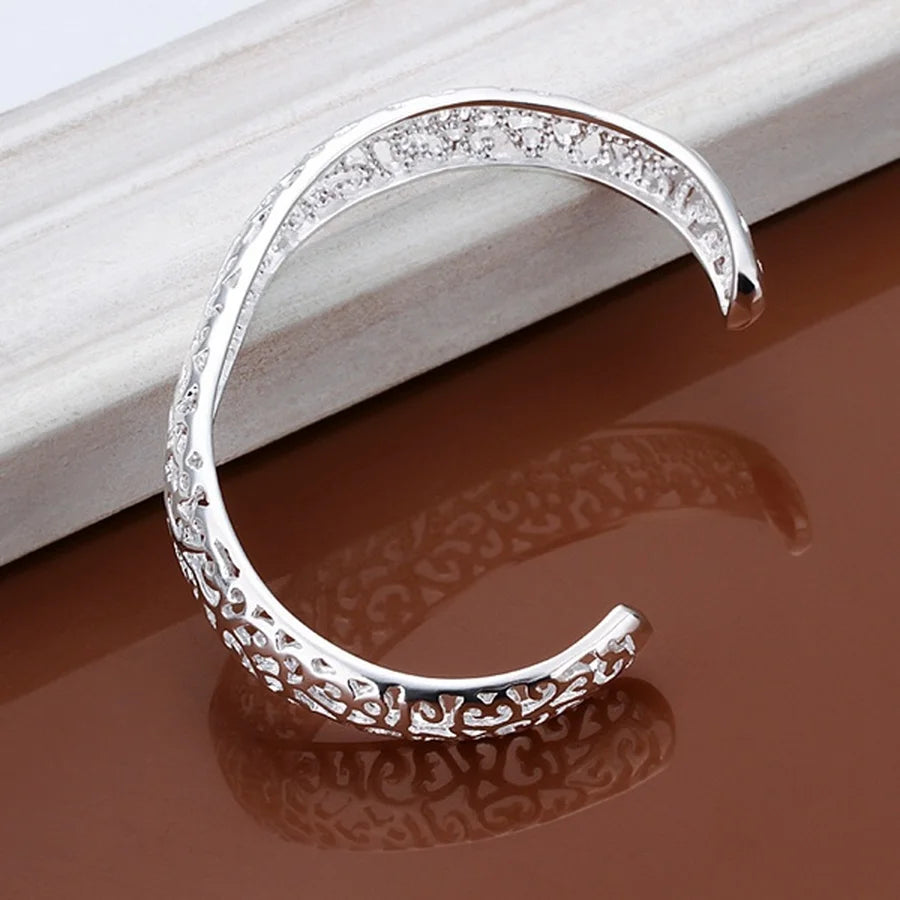 Bracelet Jonc Ouvert Argent 925 | Réglable | Mignon Charmant Vintage | Bijou Femme & Fille
