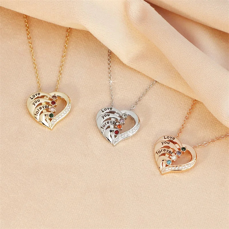 Collier Prénom Personnalisé Pierre de Naissance | Cœur Promesse Gravée | Pendentif | Cadeau Noël Bijou