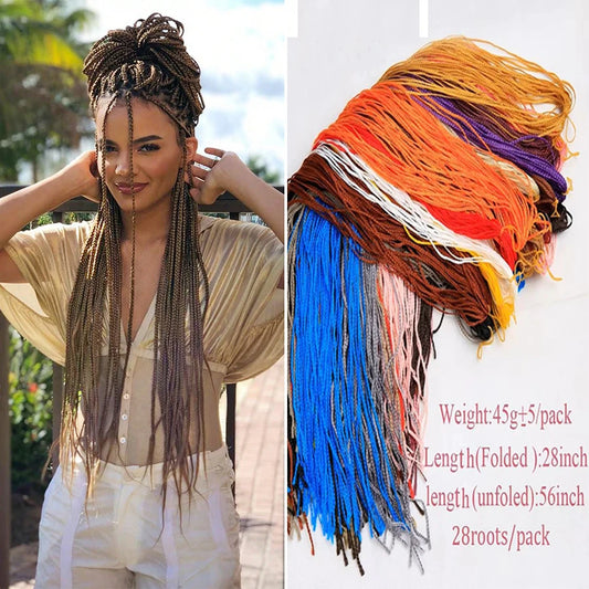 28 Inch Long Curly Synthetic Zizi Braids Colored Crochet Box Braiding Senegalese Twist Braiding Hair Extensions For Women 50g