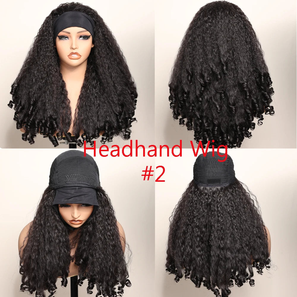 X-TRESS Afro Curly V Part Wig with Bouncy Curls Synthetic Kinky Straight Glueless Hair for Women No Leave out Clip in Half Wig