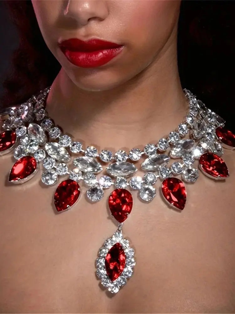 Luxury Sparkling Crystal Fashion Multi-layered Pendant Women's Necklace Colorful Gemstone Necklace Bridal Wedding Accessories