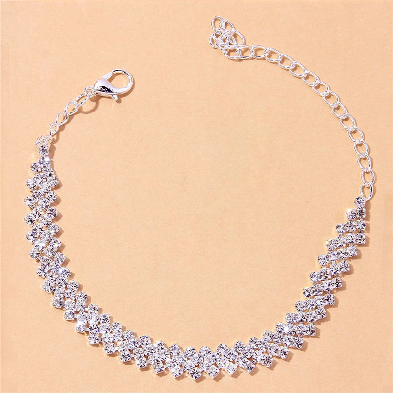 Bracelet de Cheville Zircone Cubique Éblouissant | Argent | Chaîne Pied | Sandales Nu-Pieds | Bijou Femme