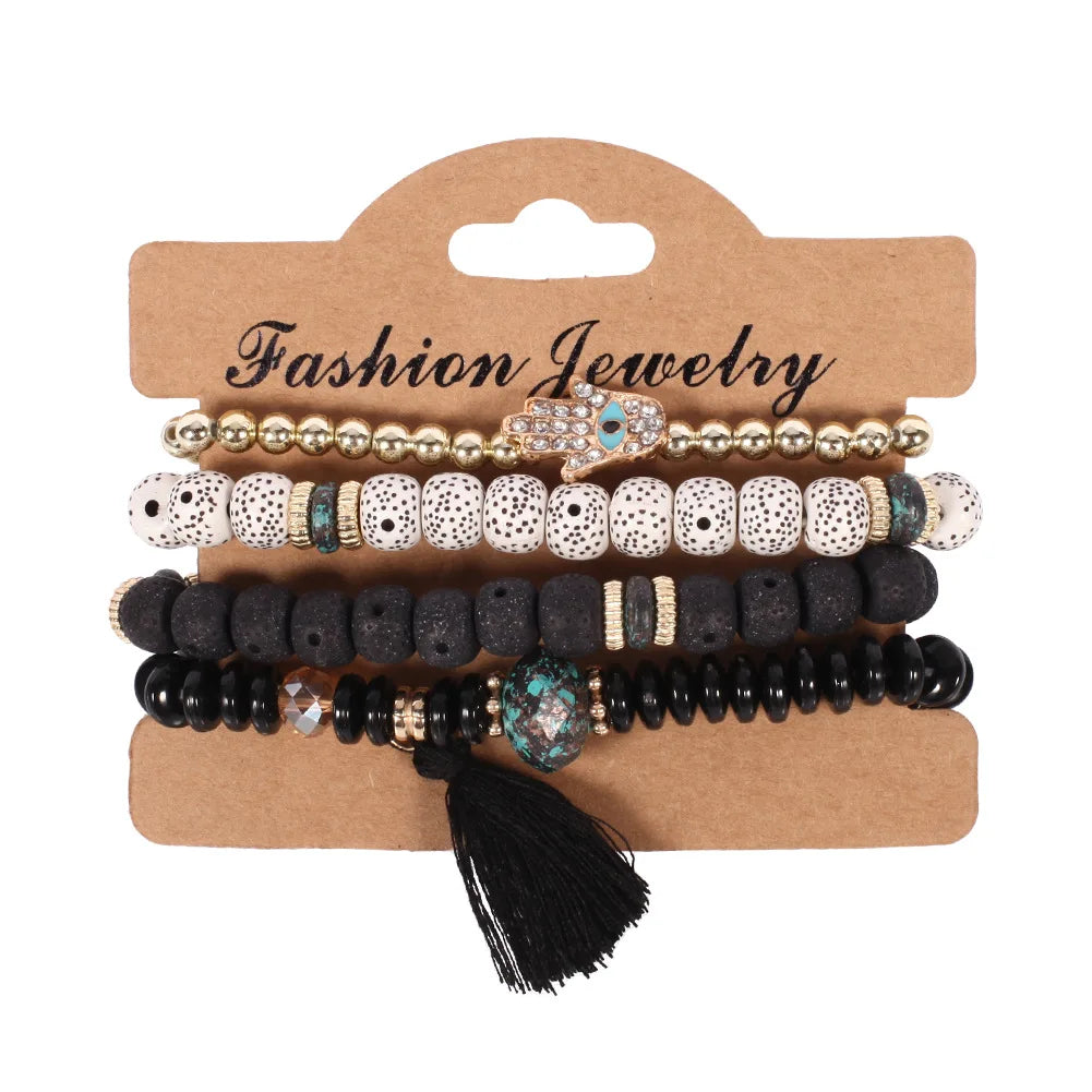 Bohemian Handmade Beaded Bracelet Set For Women Summer Colorful Beaded Chain Bangle Girls Boho Jewelry Accessories