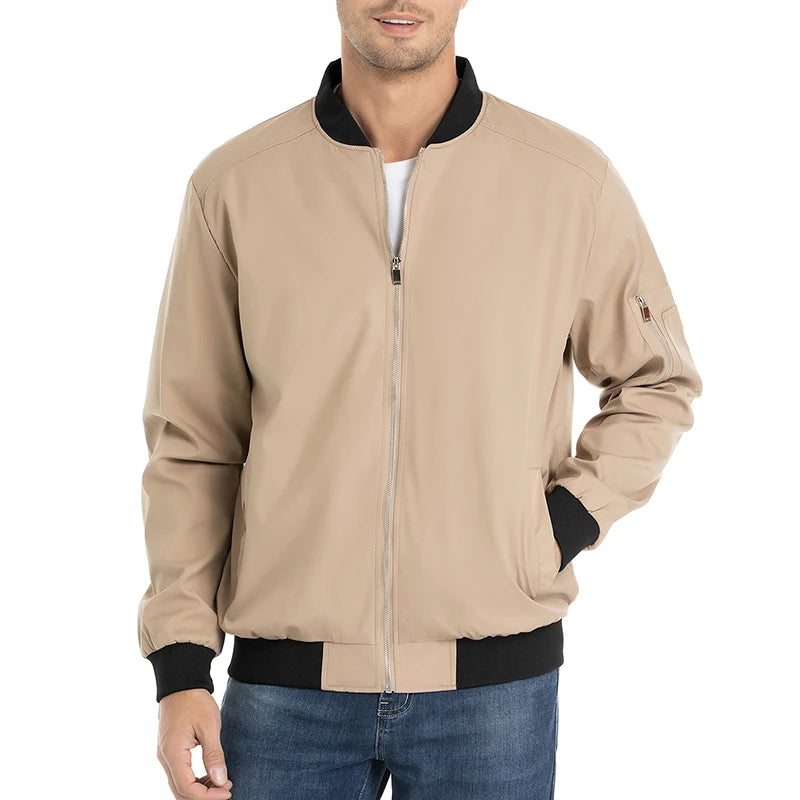 Men's Autumn Bomber Jacket Casual Spring Full Zipper Varsity Baseball Coat Fashion Lightweight Sport Track Jacket US/EU Size