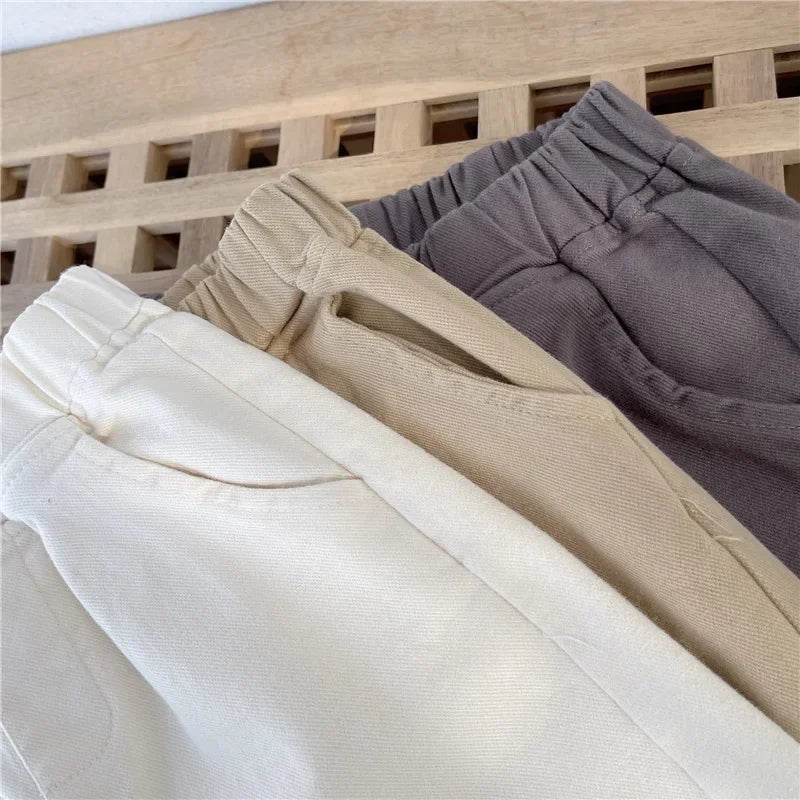 1-8 Years Boys Pants Kids Cargo Pants Mid-Rise Button Casual Outdoor Comfortable Breathable Spring Fall Fashion Children Trousers