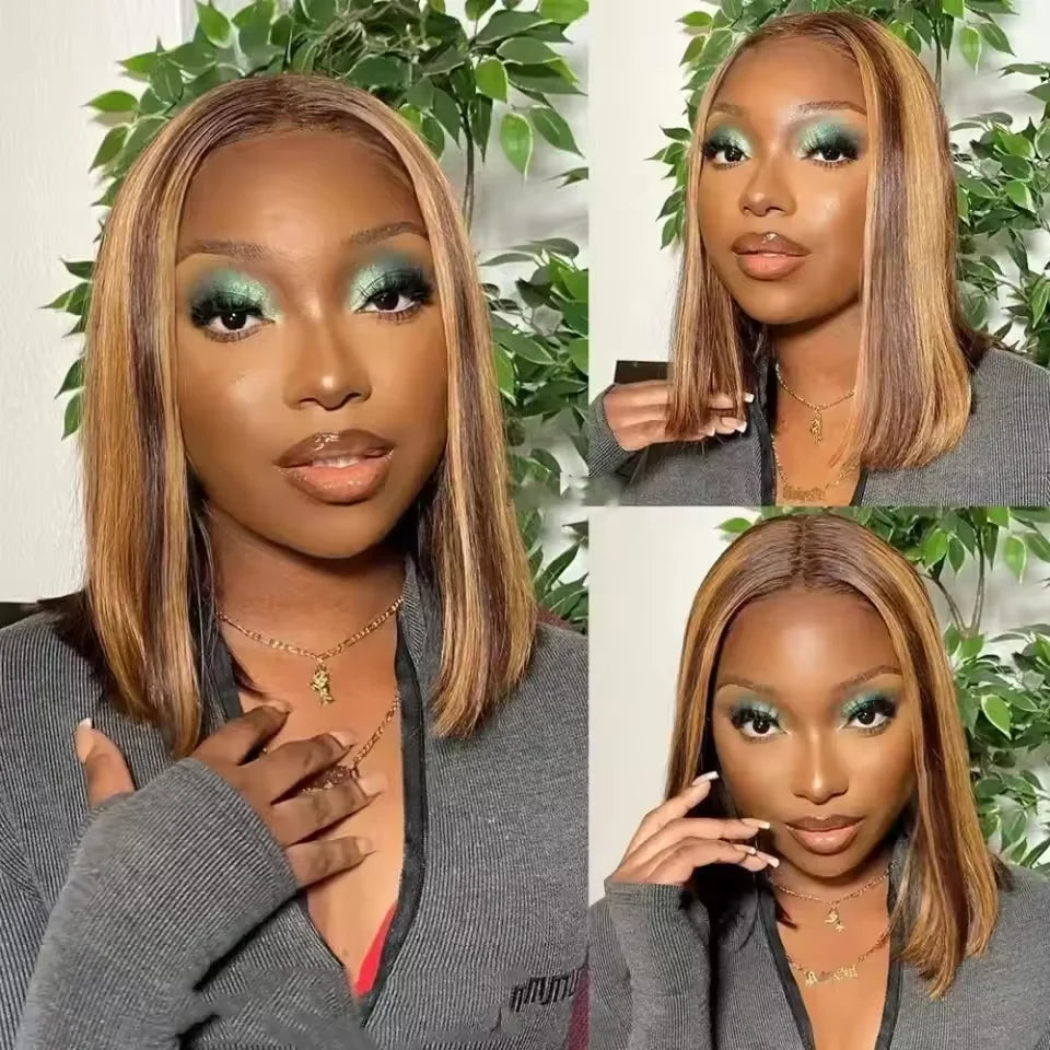 Perruque Bob Cheveux Humains | 13x4 Lace Front | 220% Densité | Coloris 4/27 Or | Wear & Go | Femmes Noires