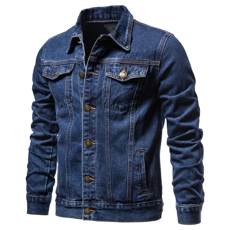 2025 Autumn Men's Solid Denim Jackets Fashion Motorcycle Vintage Jeans Jackets Hommes Slim Fit Cotton Casual Black Blue Coats