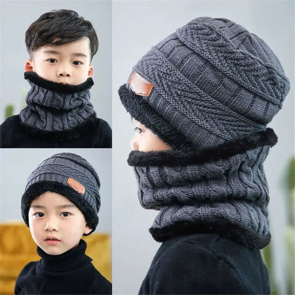 Set Bonnet & Écharpe Hiver Enfant | Polaire Tricot Épais | Ski & Froid Garçon Fille