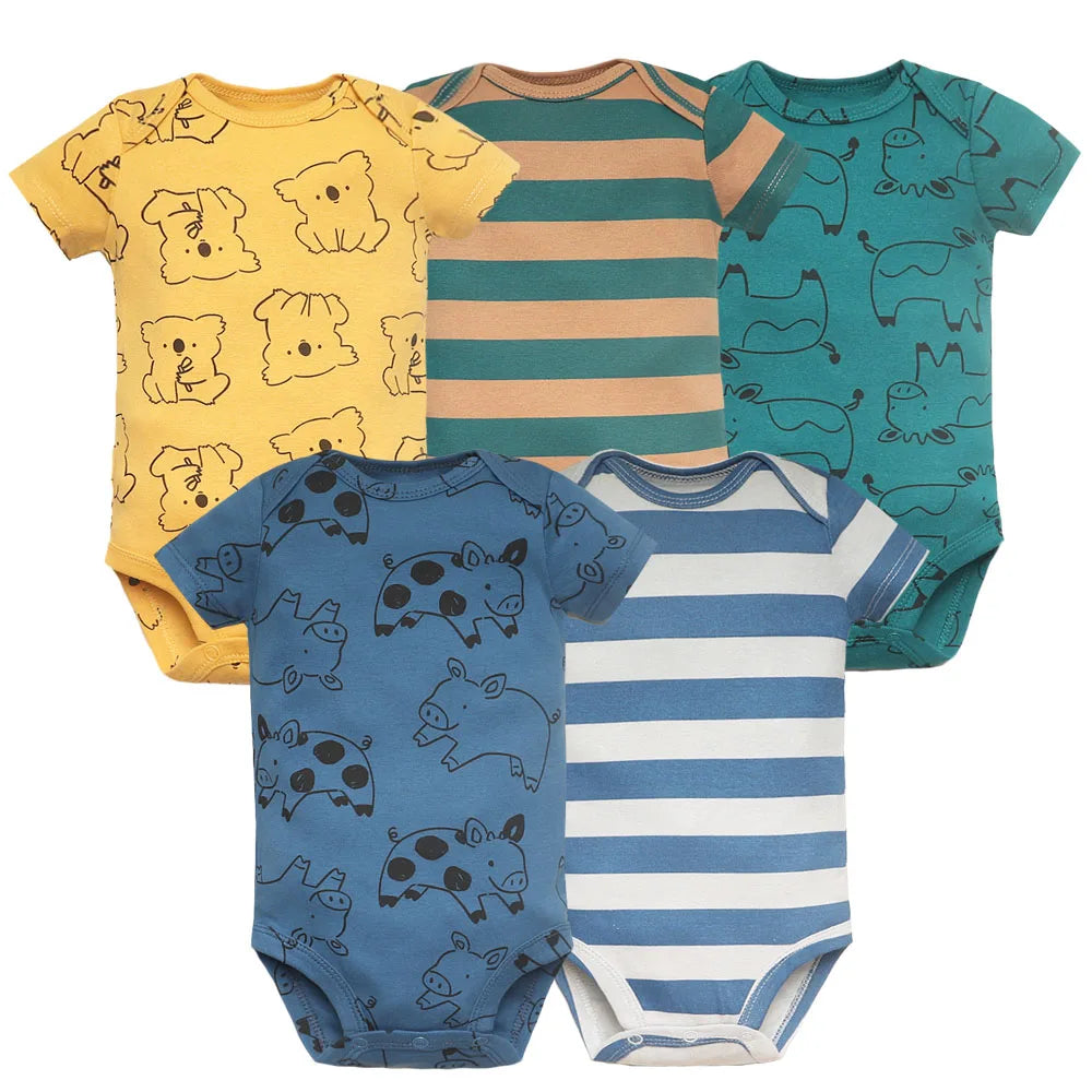 5PCS/Set Fashion Baby Clothes Set Cotton Soft Short Sleeve Summer Girls Bodysuit Newborn Toddler Body Bebe Jumpsuit Clothing