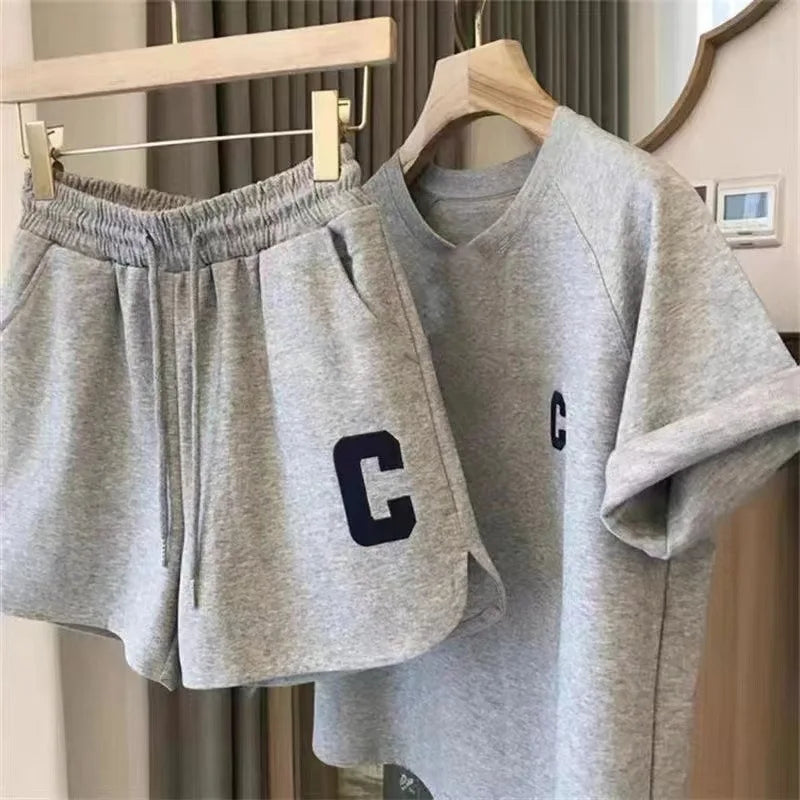 Ensemble 2 Pièces Femme Été | T-Shirt Manches Courtes & Short Sport | Imprimé Lettre | Pyjama Grande Taille